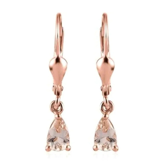 Morganite Lever Back Earrings In Rose Gold Vermeil. - Picture 1 of 7